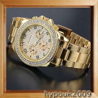 Gold Band Gift Bling Crystal Womens Fashion Wrist Watch  