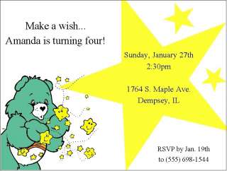 Personalized Care Bear/Wish Bear Birthday Invitations