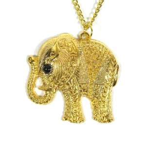  Elephant Necklace Safari Charm Ethnic Bright Gold Tribal Africa 