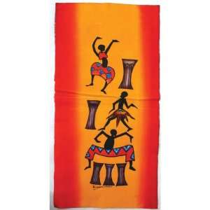  Small African Batik Painting   Drum Dancers 10 x 32 