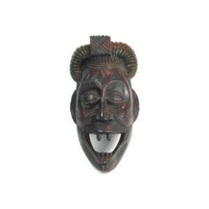  African Tribal Mask in Shades of Brown Hand Carved Wood in 