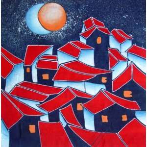  High Quality Chinese Batik Tapestry Red House Moon 