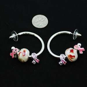  Breast Cancer ~ Pink Ribbon Hoop Earrings ~ Sliding Charms 