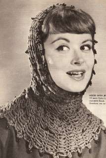 Vintage Crochet PATTERN Draped Hood Scarf Wimple Beaded  