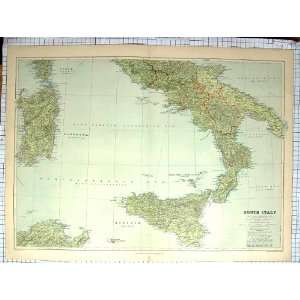 Antique Map C1870 South Italy Sicily Corsica Sardinia Napoli Lipari 