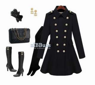Double breasted Badges Wool Coat/ Skirt style Jacket  