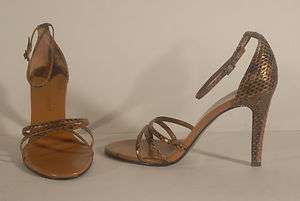   ROUNDTWO Shoe Brown Leather Snake 4 inch High Heel Sandal size 8 1/2