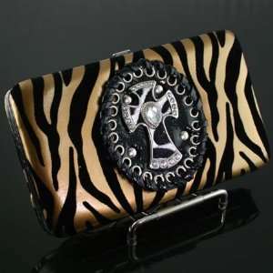   Golden Zebra Cowgirl Western Cross Bling Frame Wallet 