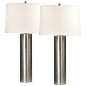  Argon 2 pack Table Lamps Wht Fabrc Shade Bruched Nickel 