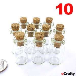 10 PACK Mini Glass Bottles w Cork Top 1 25mm CLEAR Weddings, Memory 