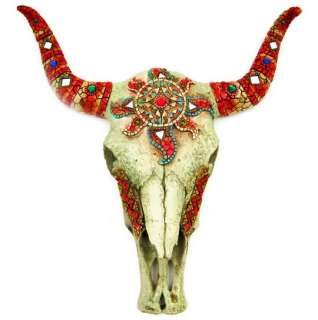Southwestern Style Jeweled Steer Skull Wall Hanging Cow  