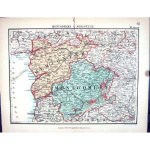   Map 1885 Montgomery Merioneth Aberystwith Welshpool