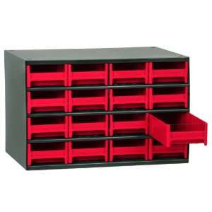   16 Drawer Steel Parts Storage Hardware and Craft Cabinet, Red Drawers