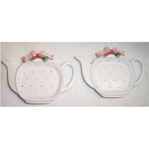 Ganz Bella Casa Ceramic Tea Pot Shaped Tea Bag Holders Set of Two 
