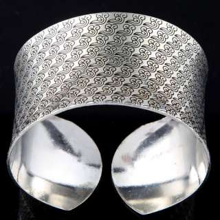 vintage modernist wide tibet silver carved cute cloud cuff bangle 