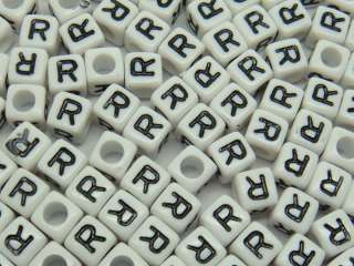 White Cube Black Letter Acrylic Loose Beads 6mm bsb22  