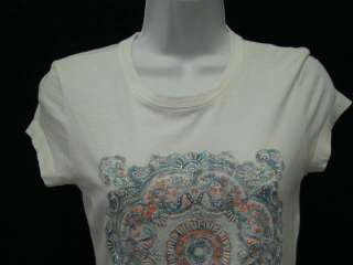 TWISTED HEART White Cotton T Shirt Embellished Top S  