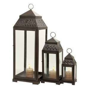   Set of Three Classic Decorative Metal Candle Lanterns