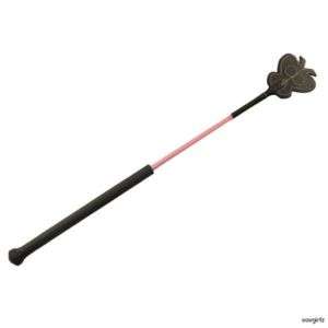 CROP   BLK PINK LEATHER   BUTTERFLY TIP   WHIP SPANKER  