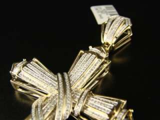 10K YELLOW GOLD 3.85 INCH PAVE DIAMOND CROSS 2.60 CT  