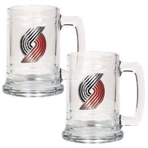  Portland Trail Blazers 2pc 15oz Glass Tankard Beer Mug Set 