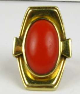 3100 Amazing Antique 8ct Oval Cut Natural Coral Solitaire 14k Y Gold 