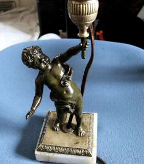 1900s Vintage Bronze & Marble Little Boy Table Lamp  