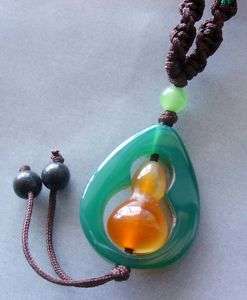Red Green Agate Gem Lucky Gourd Amulet Pendant  