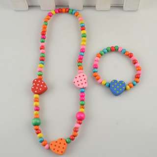 LOT 5 SET KIDS MIX CUTE WOOD NECKLACE&BANGLE FOR PARTY  