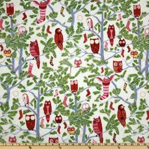  44 Wide Holiday Hoot & Loot Scenic Owls White Fabric By 