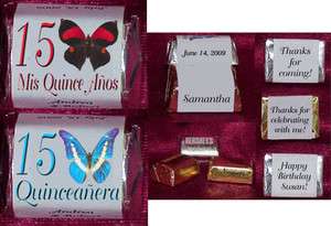   Quince Anos Butterfly Personalized Party favors CANDY Wrappers  