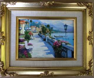Framed Oil Painting Gorgeous Lake Como, Italy 9x11 inches  