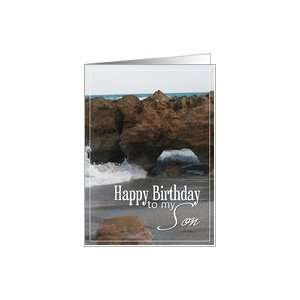   Happy Birthday Grandson  Beach Rocks and Wave Photo Card Toys & Games