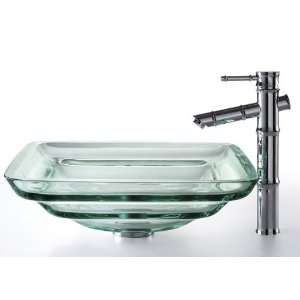  Clear Oceania Glass Sink and Bamboo Faucet C GVS 930 19mm 