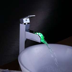  Modern Single Handle Waterfall LED Bathroom Vessel Sink 