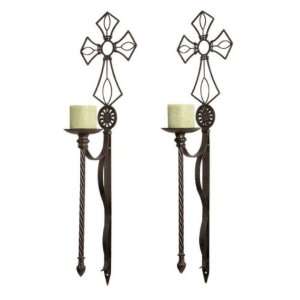   of 2 Ornate Twisted Metal Cross Topped Wall Sconce Candle Holders 31