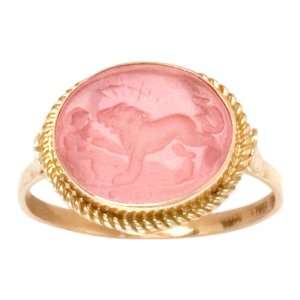   14k Yellow Gold Pale Pink Venetian Glass Ring, Size 6.5 Jewelry