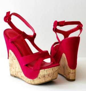 NEW Wedge Color Sandals High Heel Ankle Strap Cork Open Toe Women 