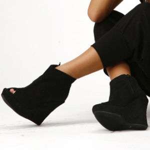 Hollywood* PU Suede Peep Toe Wedge Platform Ankle Boots  