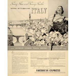 1937 Ad American Express Italy Travel Cheques Winery   Original Print 