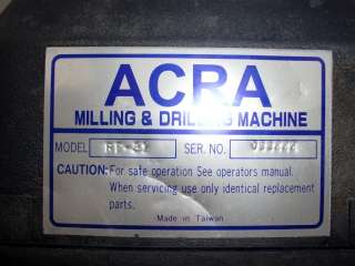 Acra Model RF 31 Milling and Drilling Machine Step Pulley Mill Drill 
