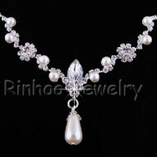 Rhinestone Acryl Crystal&Imitate Pearl Necklace&Earrings set