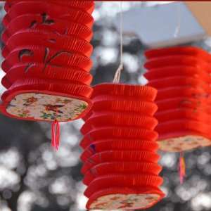  Square shaped Asian Style Lanterns (3 Per Pack)  Red