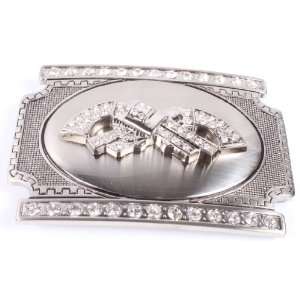  Iced Out Double Gun Silver Belt Buckle One Size 
