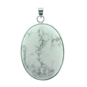 Pendants   Howlite Oval Inlay Silver Plated Base Metal   40mm Height 