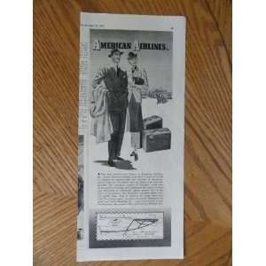 American Airlines, Vintage 30s print ad. black and white 