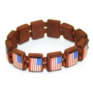  Beaded Wooden Bracelet (American Flag) 
