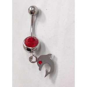  Red Crystal Eye Dolphin Belly Ring 