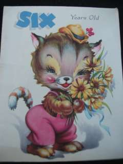 Vintage Greeting Card Six years Old Childs Birthday Card   Kitten 
