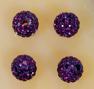 4X 8mm Round Purple Crystal Rhinestone Pave Ball Bracelet Spacer Beads 